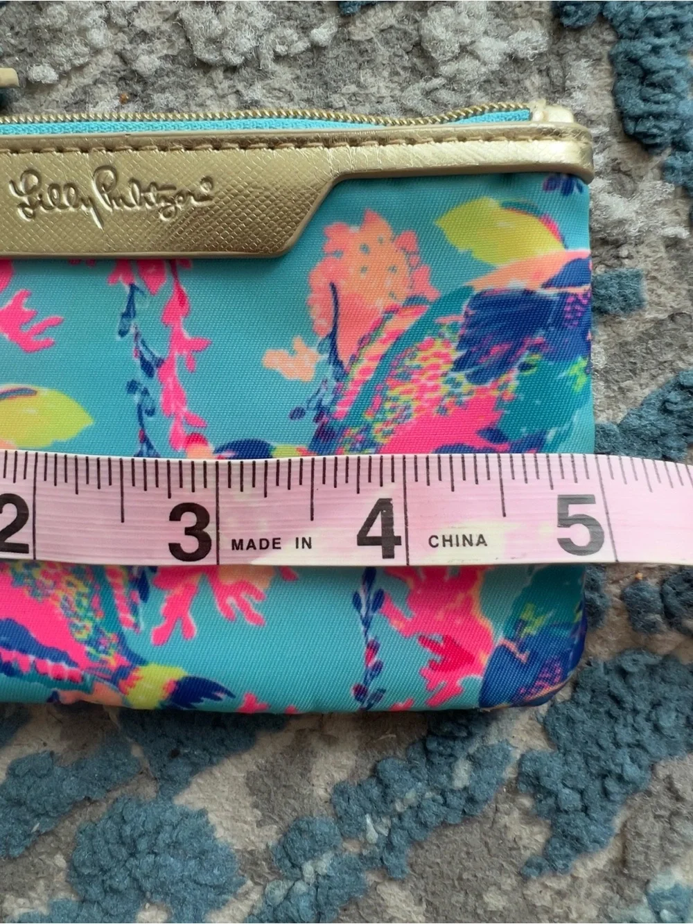 Lilly Pulitzer sandstorm Turquoise Floral Key & Card Pouch with Gold Hardware